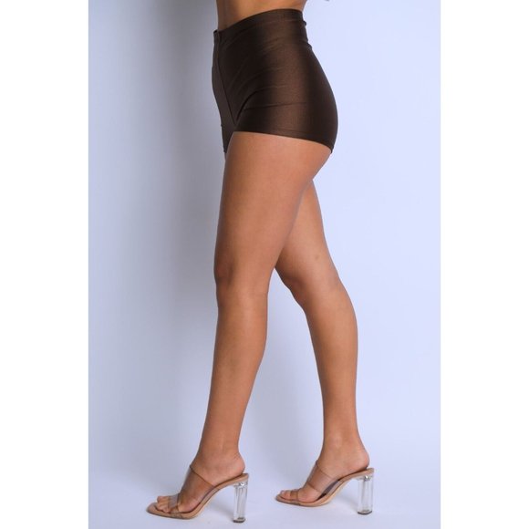 Women High Waist Shiny Tricot Stretchy Skinny Rave Dance Yoga Biker Shorts S M L - Picture 7 of 9